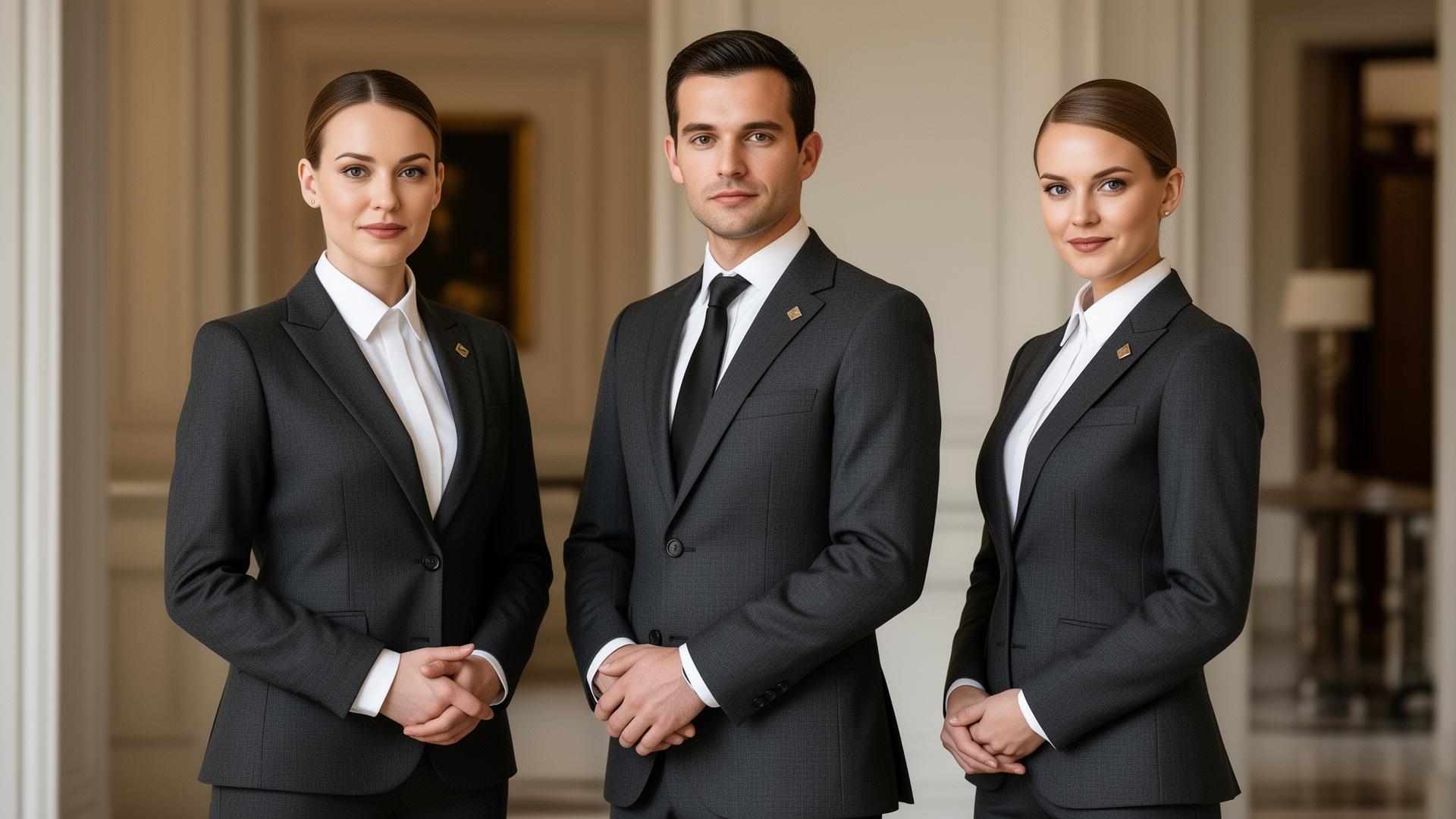 Swiss Prestige team in charcoal tailored uniforms